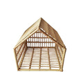 Rattan Pet Cave Hut Enclosed Cat Bed House with Removable Cushion